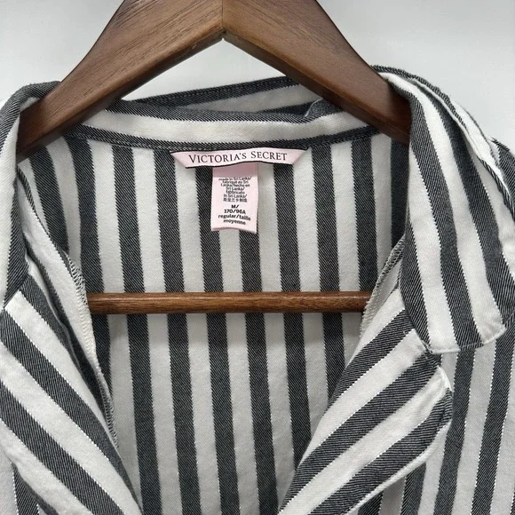 Victorias Secret Pajama Shirt Top Womens Medium White Gray Stripe Soft Button - Picture 4 of 12